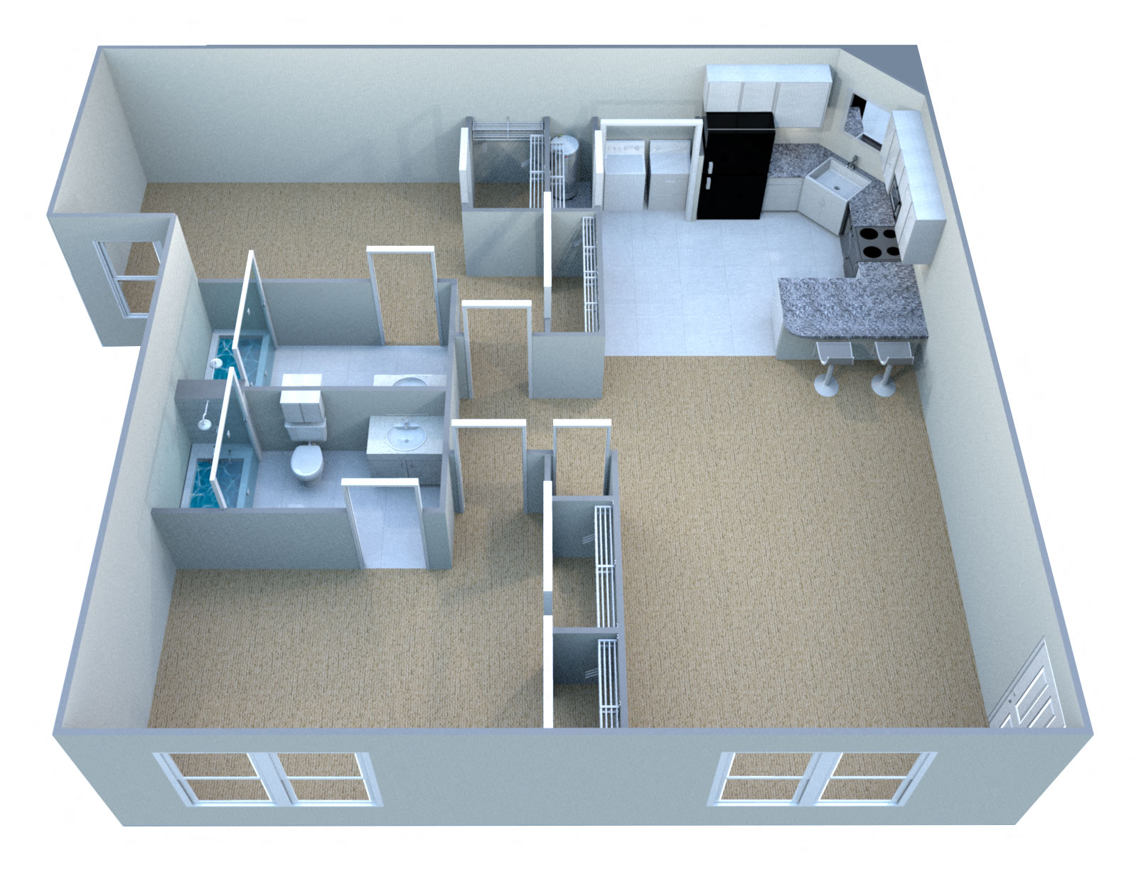Floor plan for 2 beds, 2 baths, 1040 sqft